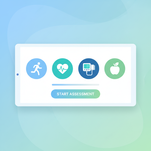 Ilustración del test de bienestar personal con iconos de salud y actividad física